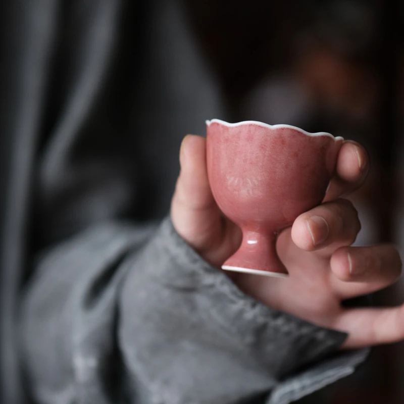 景德镇半斋造物豇豆红吹云杯功夫茶具茶杯品茗杯客杯主人杯单色釉