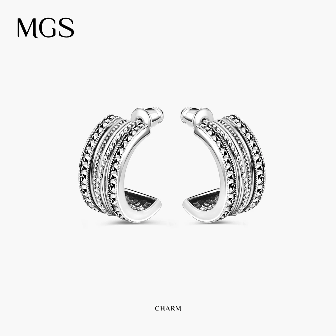 MGS/曼古银 925银耳饰 复古简约个性气质百搭小众重工轻奢耳环