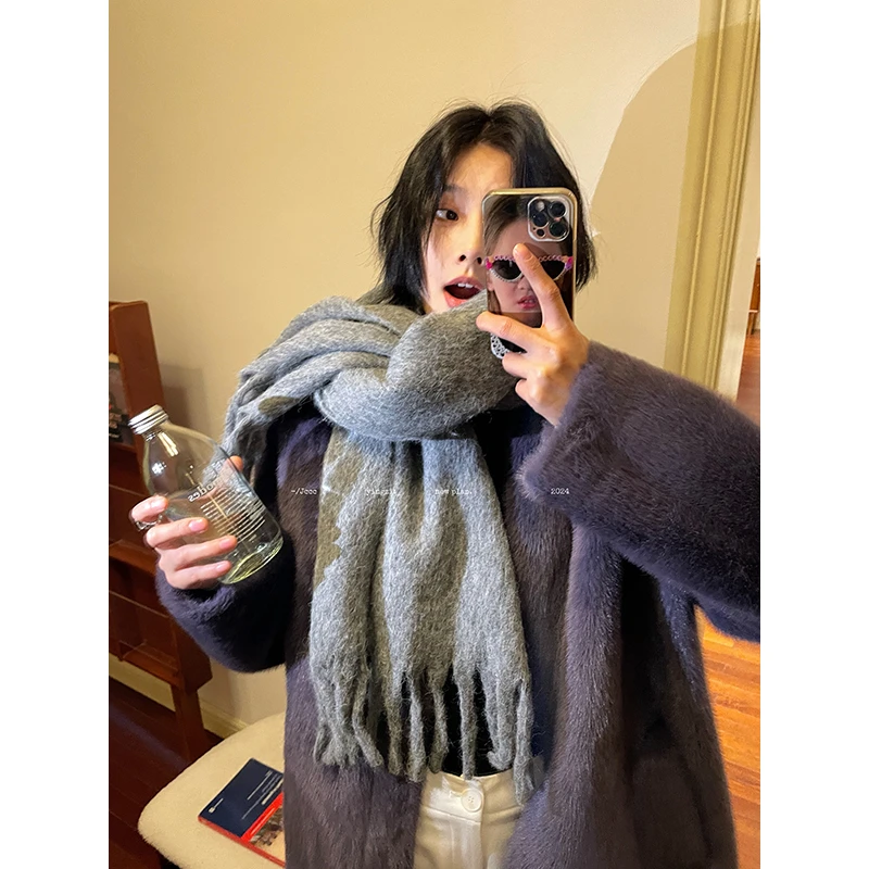 JCCC影子 羊毛混纺夹花纯色流苏柔软保暖围巾JE4IXA11