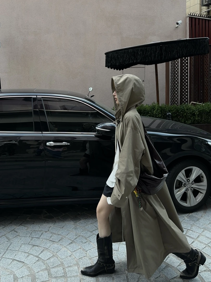 JCCC影子【靑仓 机能配方】卡其色风衣女简约长袖外套风衣JE4FSF15