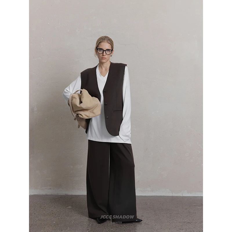 JCCC影子【松林晚】老钱深棕叠穿马甲V领休闲裤两件套JE4HAZ10