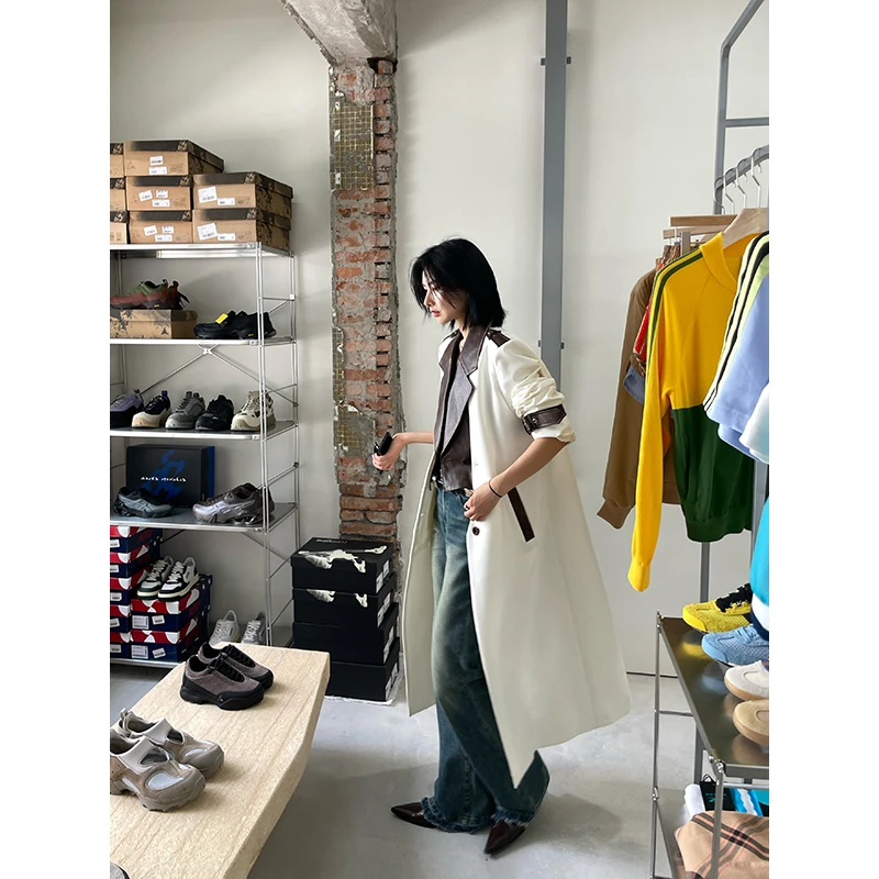 JCCC影子【柏林】复古撞色皮质拼接设计感风衣外套JE3JOW10