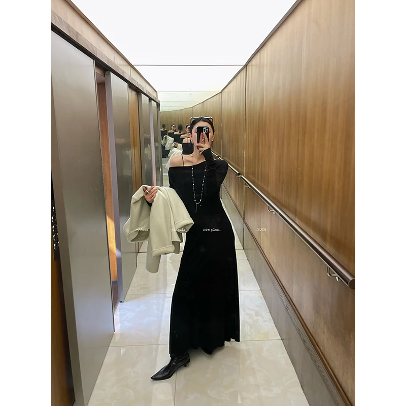 JCCC影子【极简派对】一字肩长袖针织连衣裙JE3KAL10