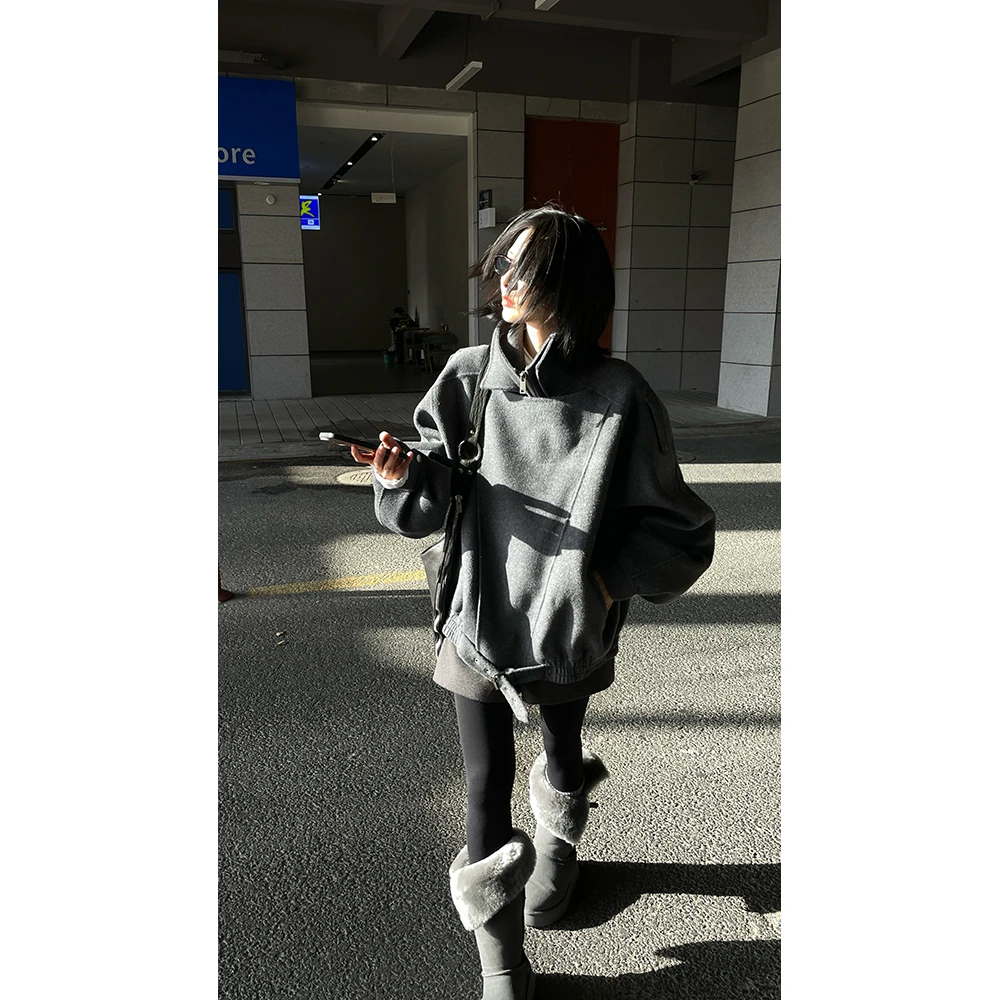 JCCC影子【北海道】100绵羊毛机车立领双层门襟短款双面呢JE4KMW10