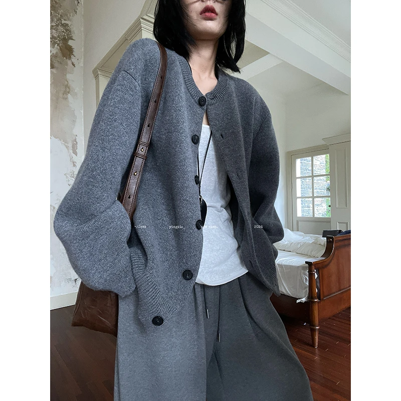 JCCC影子【智性灰】极简慵懒羊毛针织开衫JE4IZW10