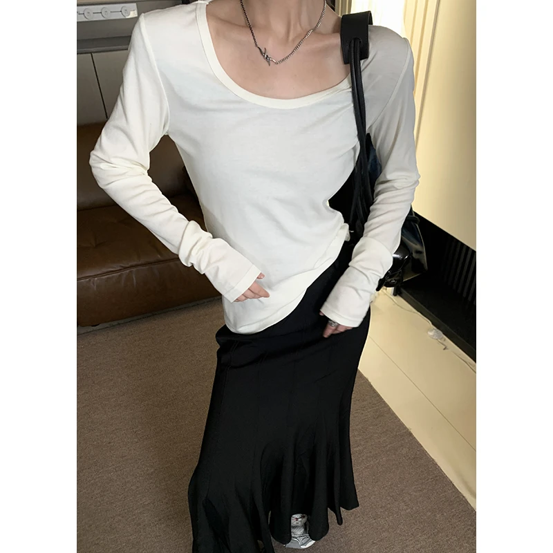 JCCC影子【清冷纸片人】绿色正肩宽松T恤百搭薄款显瘦上衣JE3JAT11