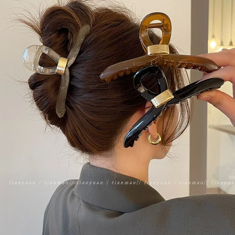 秀藏简约氛围天花板~亚克力盘发抓夹大号夏季气质发夹女后脑勺鲨