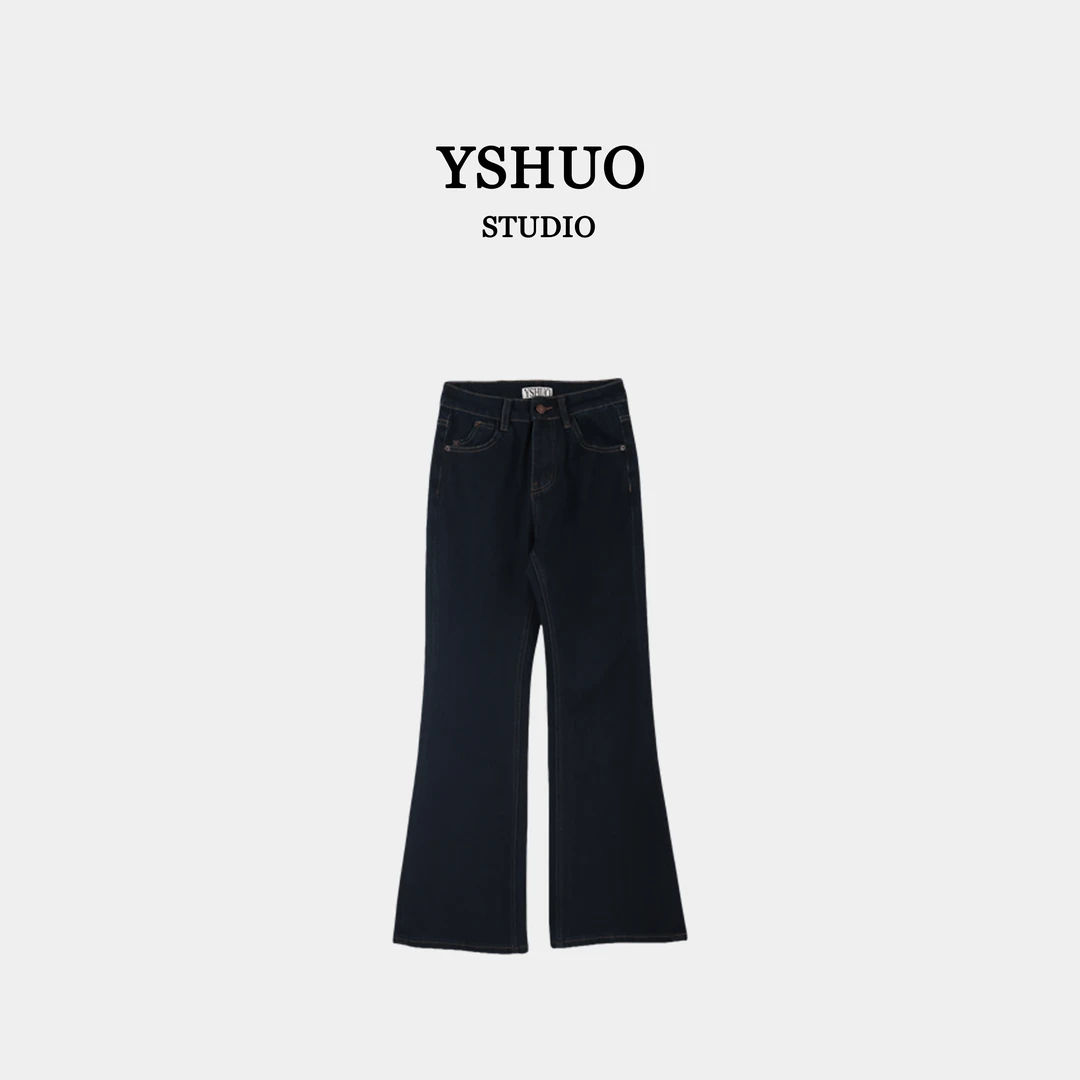 YSHUO【牛仔魔术】美式复古高腰弹力修身微喇时尚牛仔裤 N99883