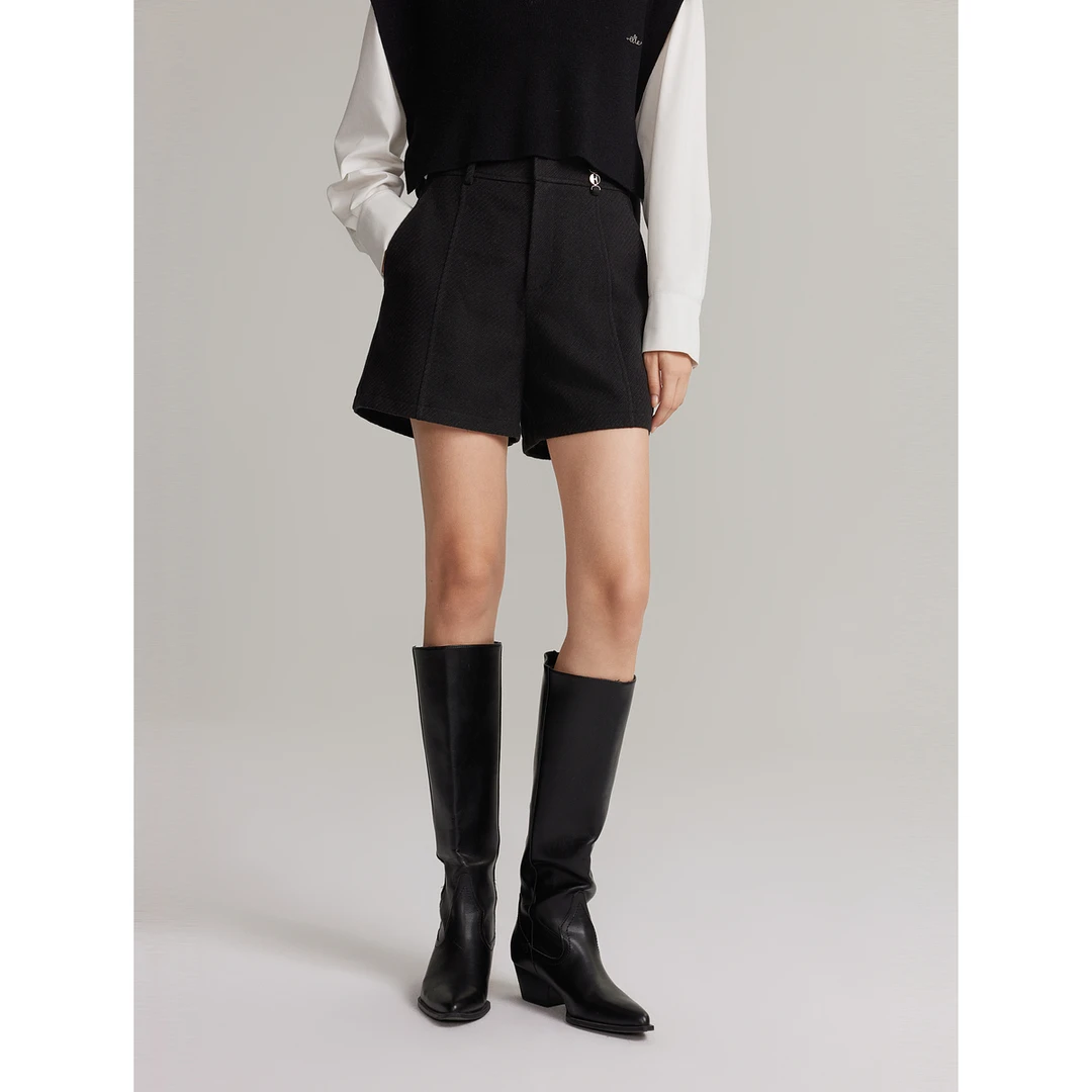 ELLE显瘦棕色高腰休闲裤2024冬季新款雅丹风气质时尚复古EK49784