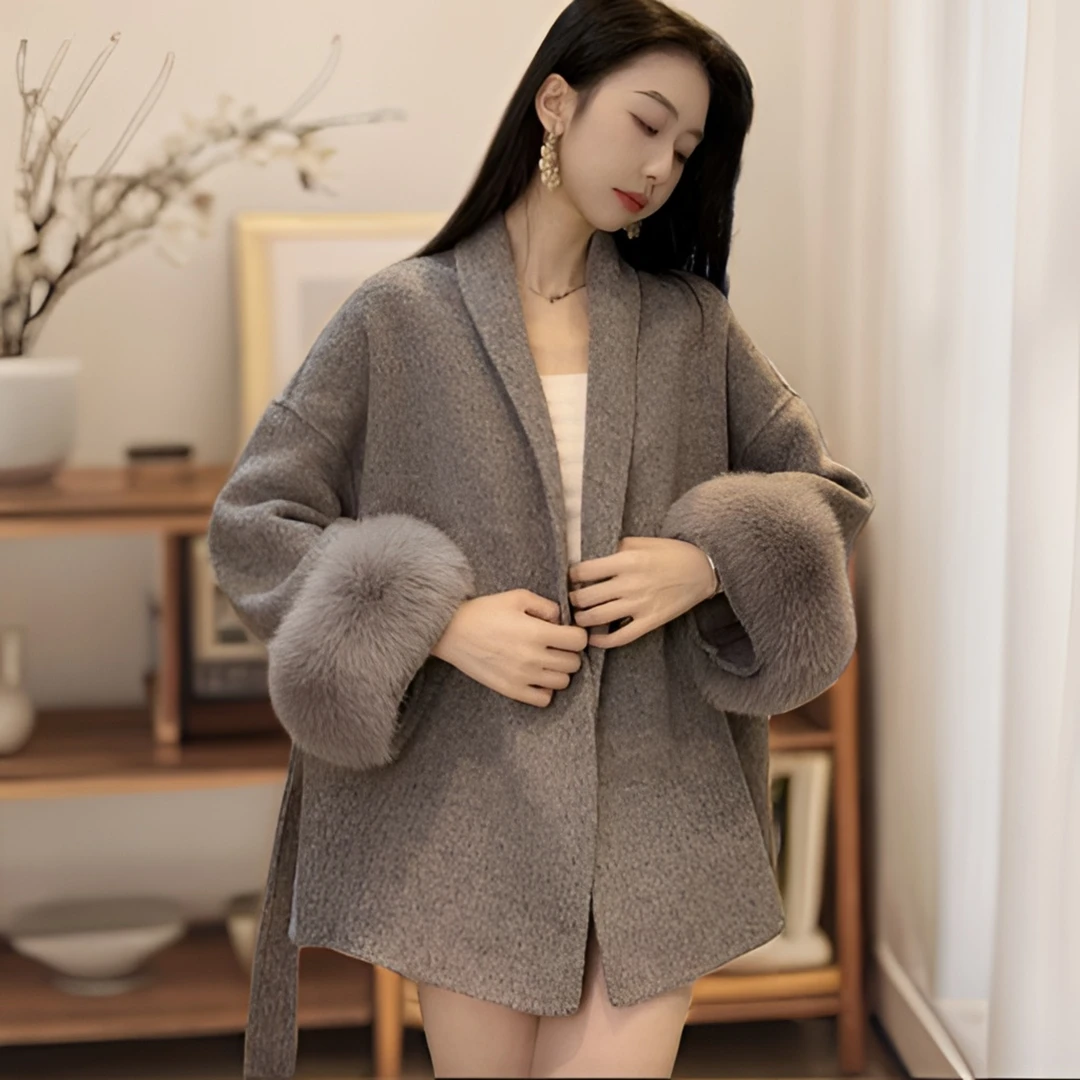 广州唐乐乐～“夜与都柏林”新款双面绒大衣女高级感斗篷毛呢外套