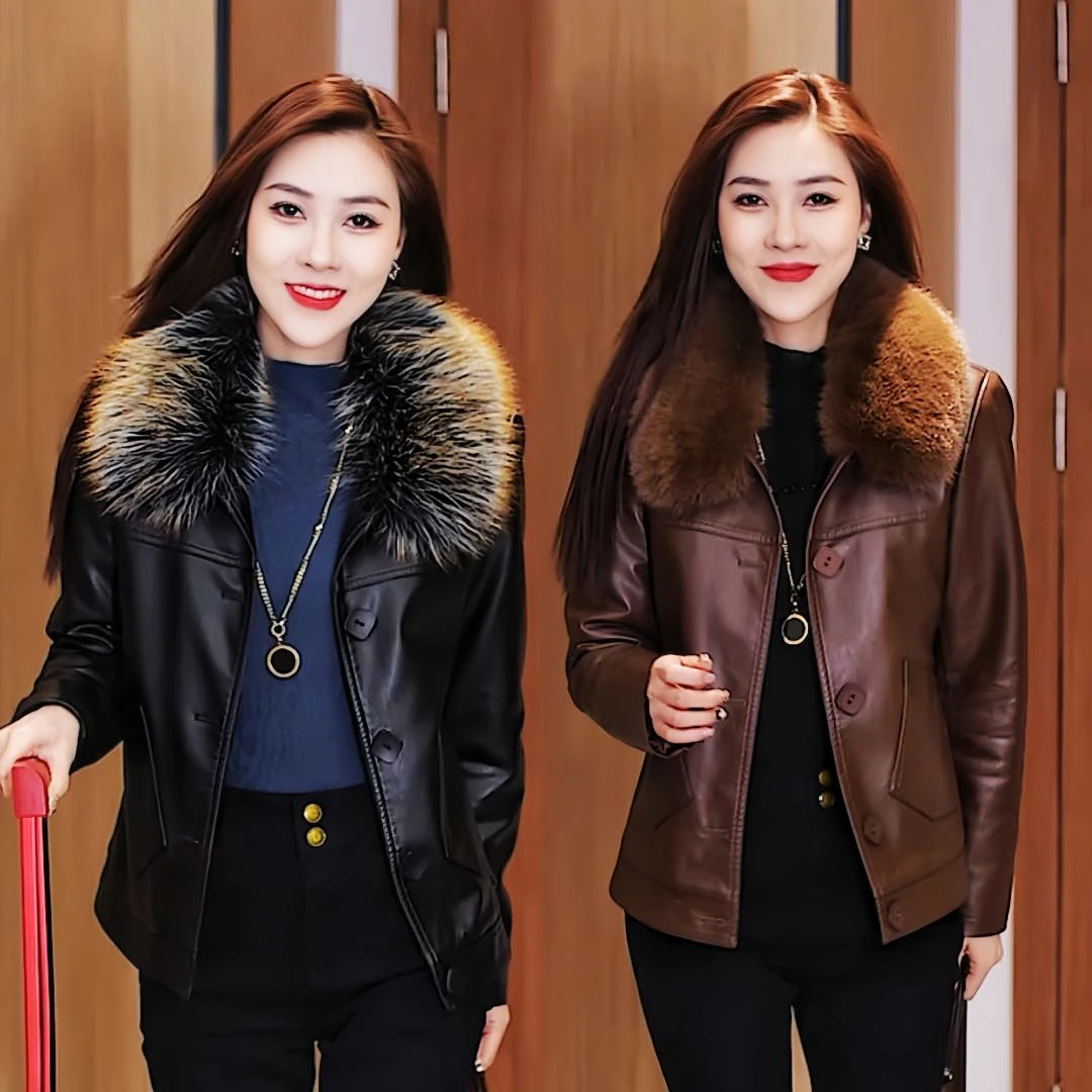 【不爆皮不裂皮】海宁皮衣外套女加绒加厚皮夹克秋冬季显瘦上衣大码