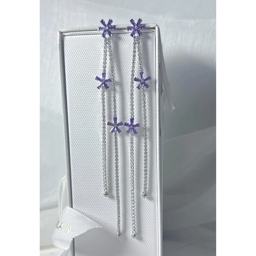 合金合成锆石耳饰 4822超仙小雏菊流苏耳环