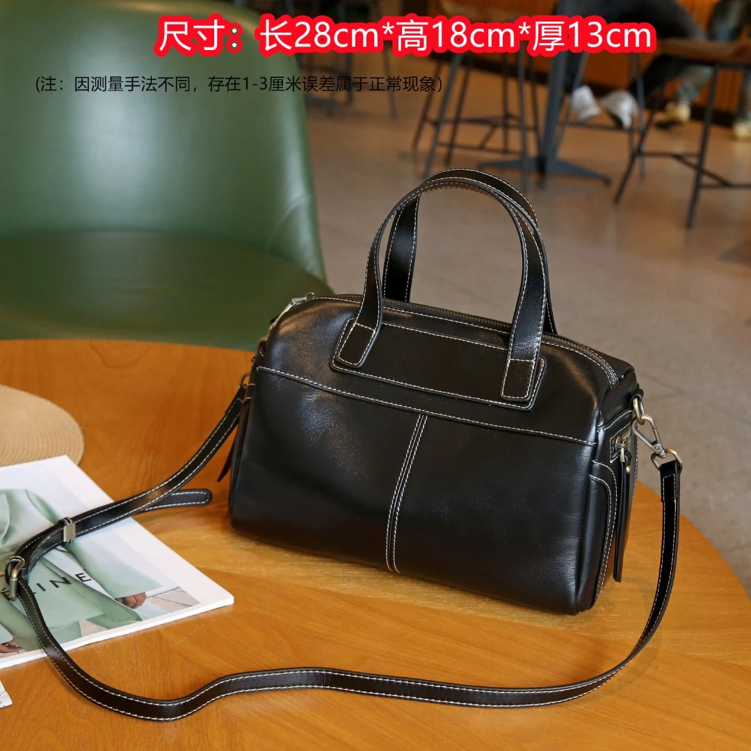 【大胃王枕头包】秋冬新款时尚大容量植鞣牛皮女包单肩手提JD77606