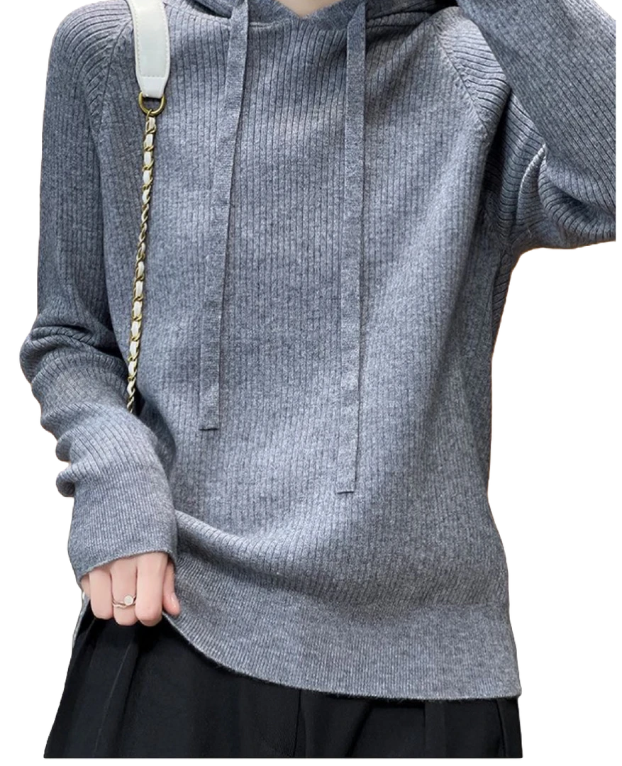 2023气质百搭连帽秋冬休闲纯色带帽套头毛衣韩版打底帽衫时尚