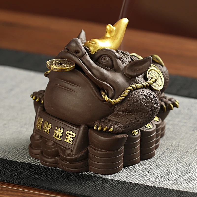 招财进宝金蟾盘香炉大号紫砂茶道摆件檀香中式家用室内香薰炉沉香