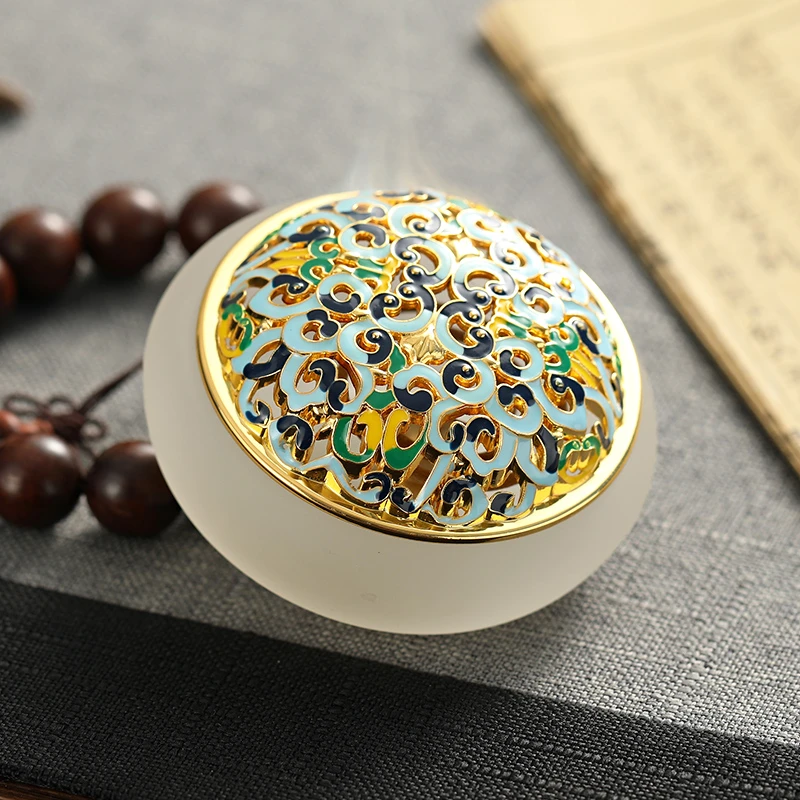 古法琉璃盘香炉家用室内香薰炉珐琅彩檀香茶道摆件小号景泰蓝沉香