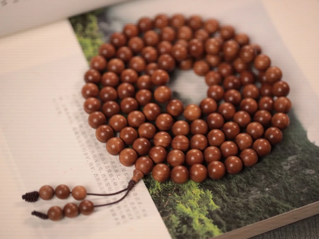 印度老山檀香1.0x108颗红皮老料多圈手串