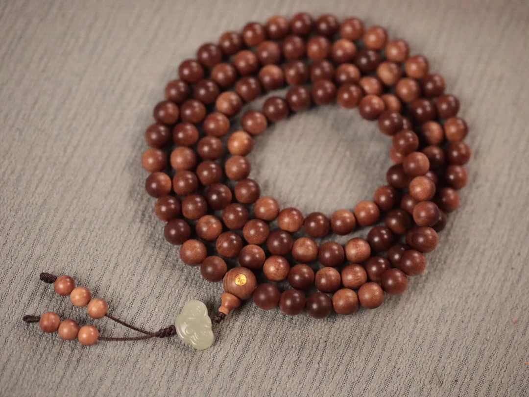 印度老山檀香0.8x108颗横纹黑肉沉水多圈木带宝手串【带标】