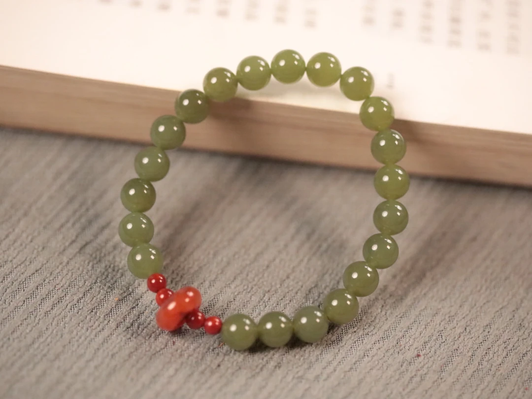 和田玉8mm【配南红跑环】单圈手串