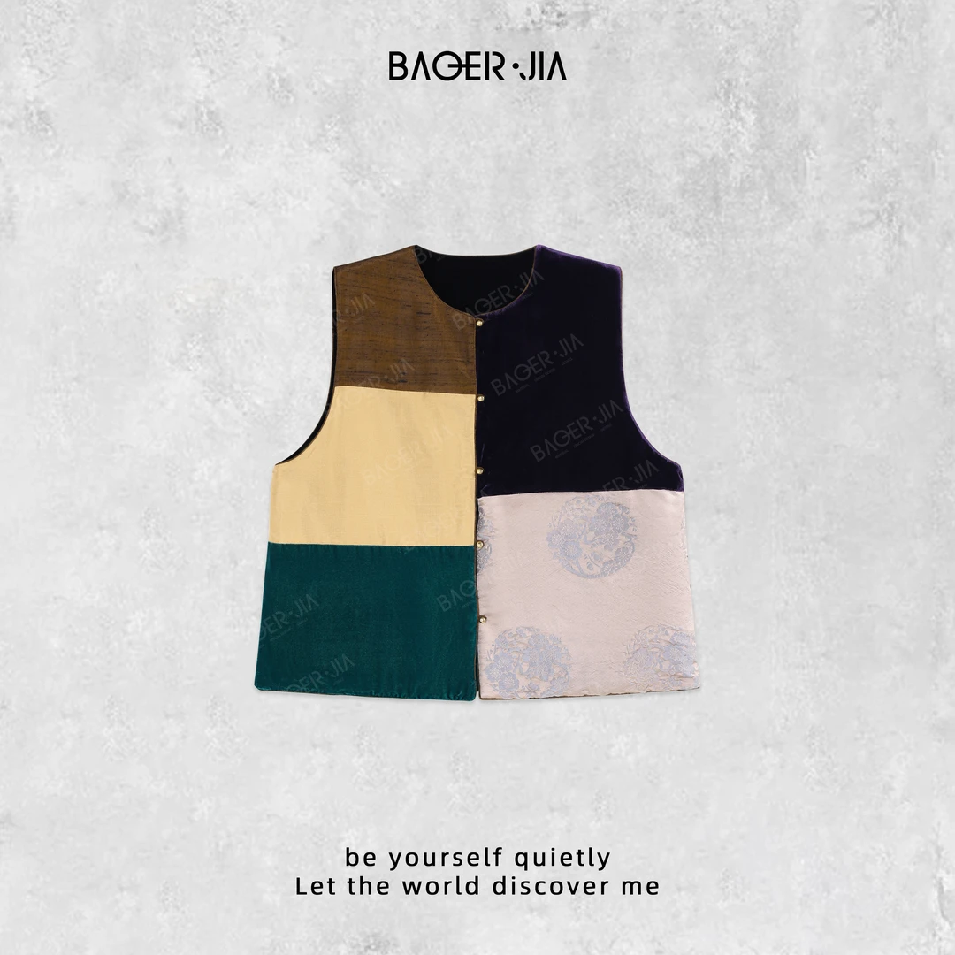 88-宝儿家含幂BJ51424308早秋新款穿搭五彩真丝拼色马甲