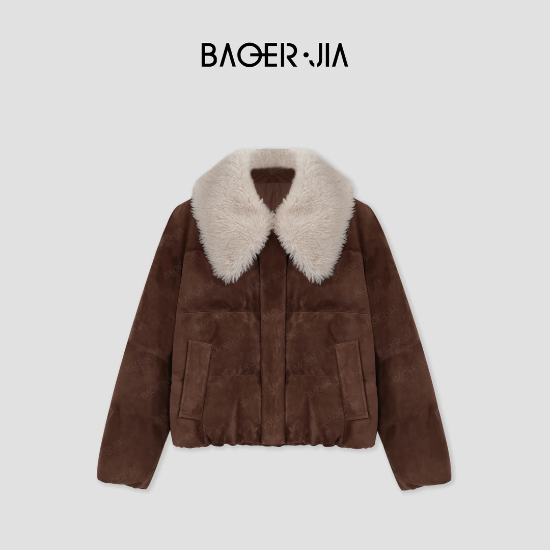 8-【枫糖撞奶】宝儿家BA25423410冬季加厚时尚百搭羊皮革热力感外套