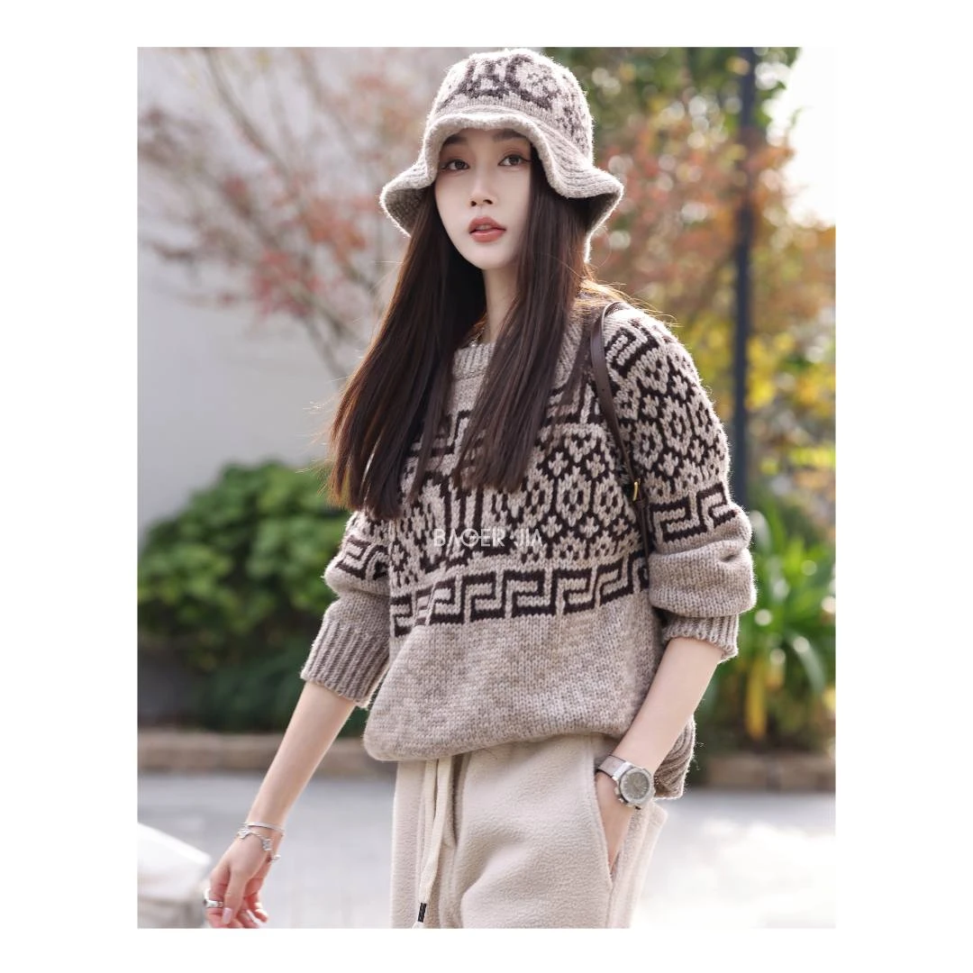 8-宝儿家BV22023411冬季款长袖针织衫时尚圆领百搭套头羊毛套头衫