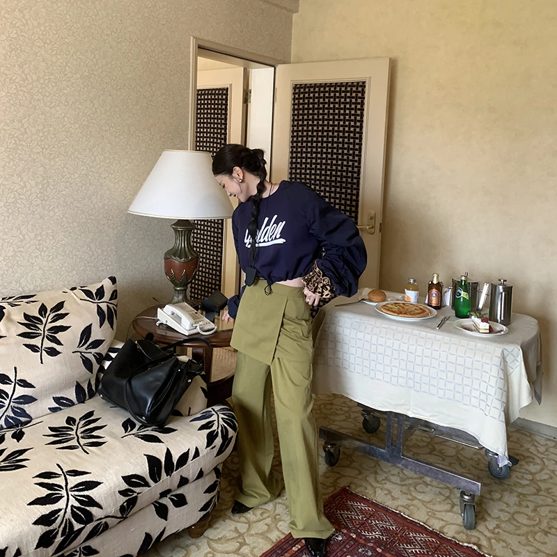 【挪威的森林】高腰阔腿长裤+可拆卸a字短裙两件套3848