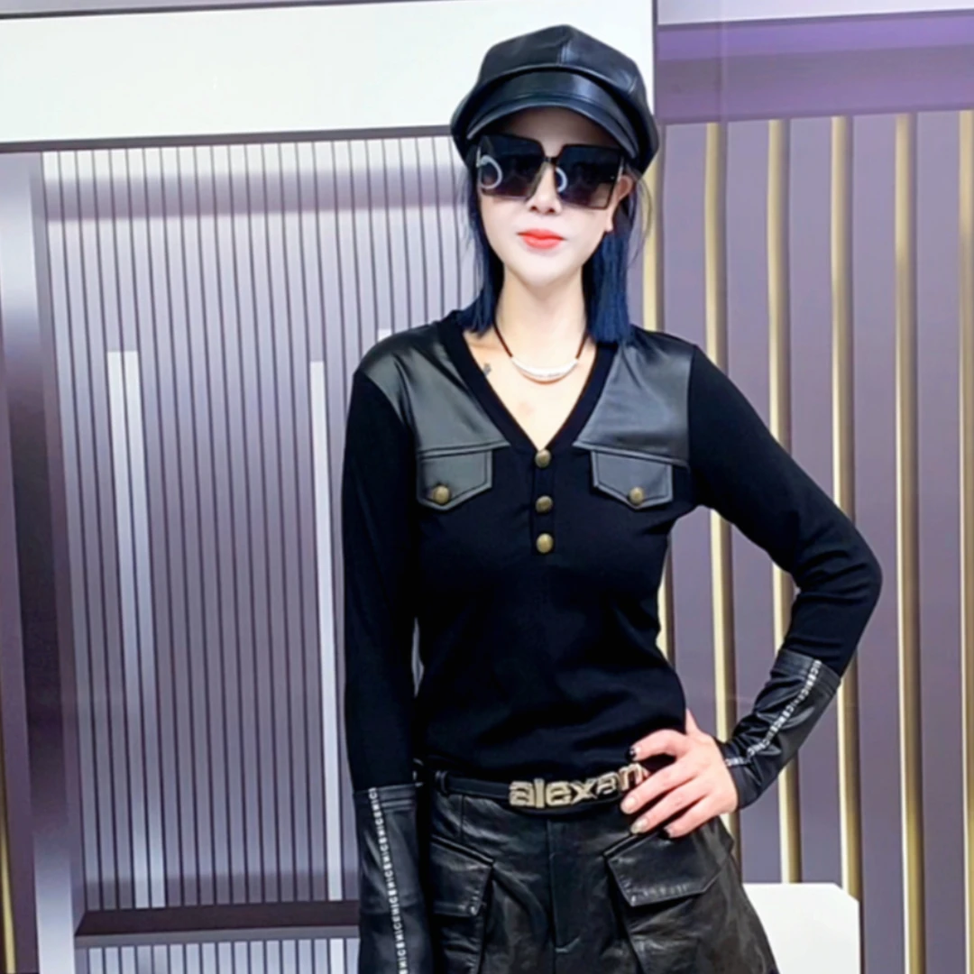 阿珍服饰店 秋冬款时尚百搭V领T恤#0032