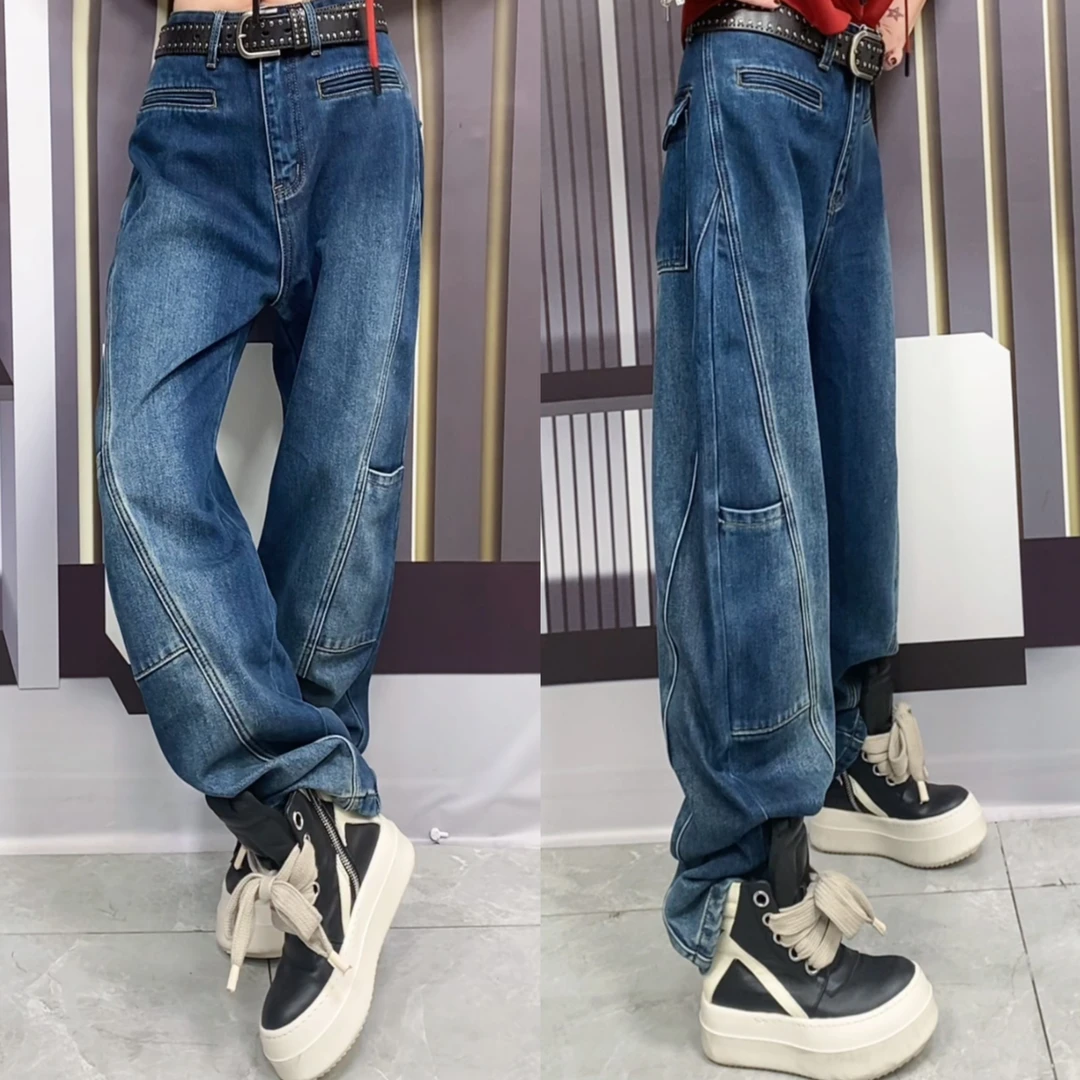 阿珍服饰店 新款时尚拉绒弯刀牛仔裤0063
