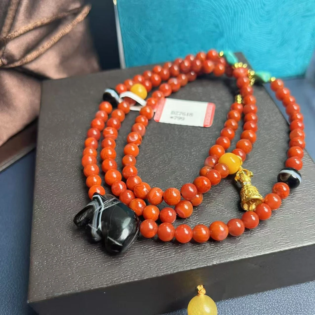 DZ7618 小象缠丝玛瑙 南红圆珠 吉象脖挂-HD