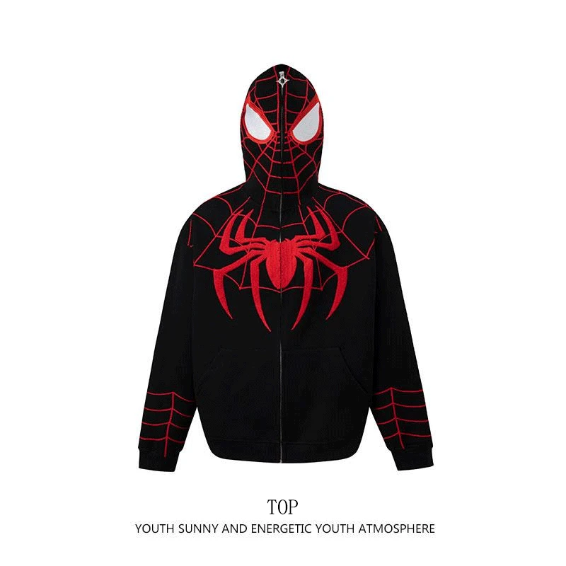 秋冬蜘蛛侠拉链连帽卫衣男女美式潮牌设计感动漫SpiderMan外套