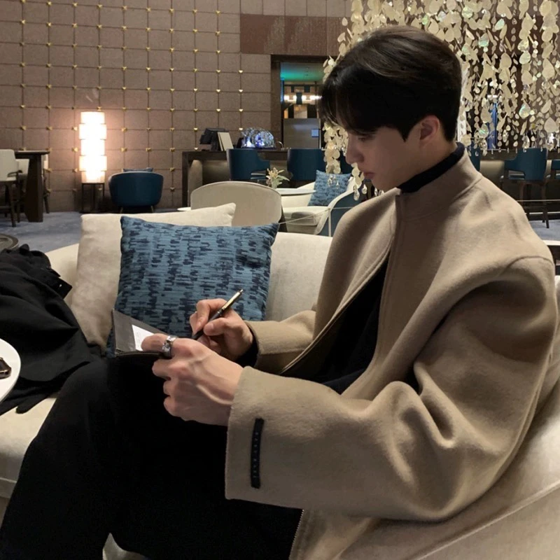 韩版毛呢工装夹克加厚秋冬款潮流短款外套英伦雅痞高级感痞帅男装