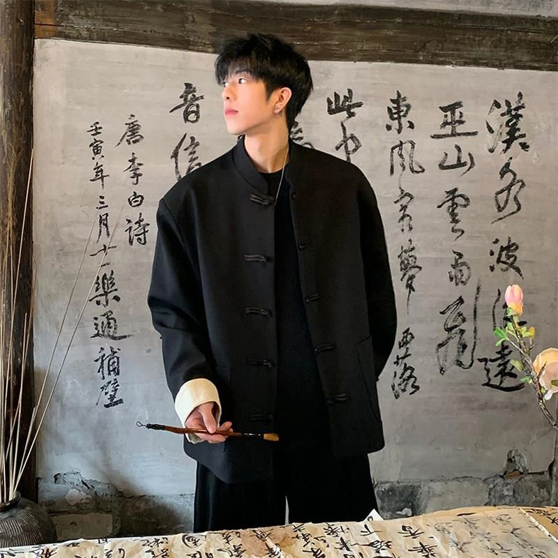 新中式黑色西装外套男潮高级感痞帅秋冬中山装年轻人唐装休闲西服