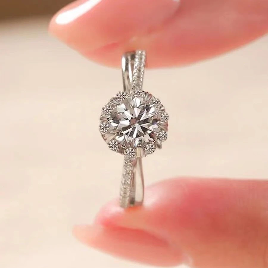 925银莫桑石戒指 璀璨星萤结婚莫桑石戒指求万娜天使对戒光芒满钻