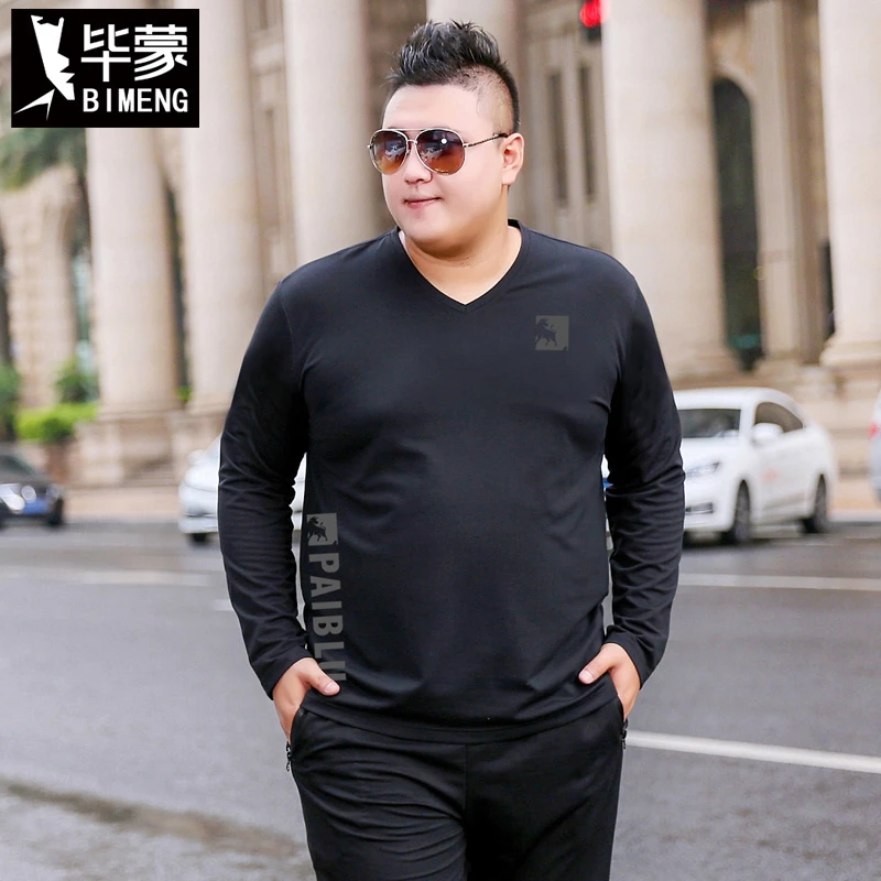 BM毕蒙宽松休闲商务长袖打底衫秋季特大号v领t恤上衣男装男士