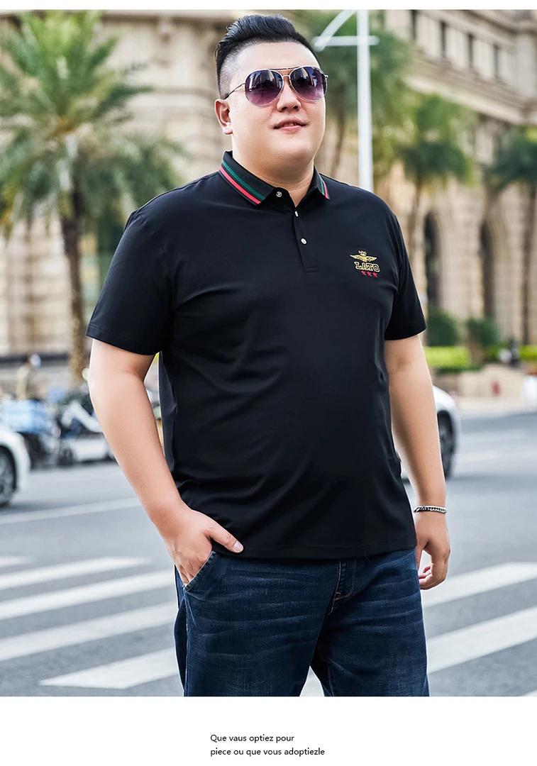 夏季高端polo衫男胖子宽松大码休闲纯棉短袖t恤男士翻领BM纯色T恤