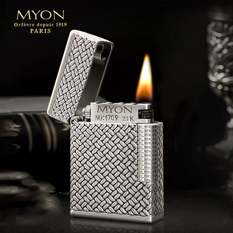 MYON欧洲勉牌古银编织纹四面浮雕款煤油打火机迷你待机王一机一码