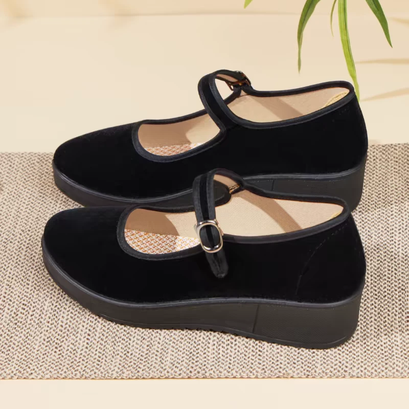 老北京布鞋女酒店工作鞋黑色布鞋软底防滑平底厚底妈妈鞋跳舞蹈鞋