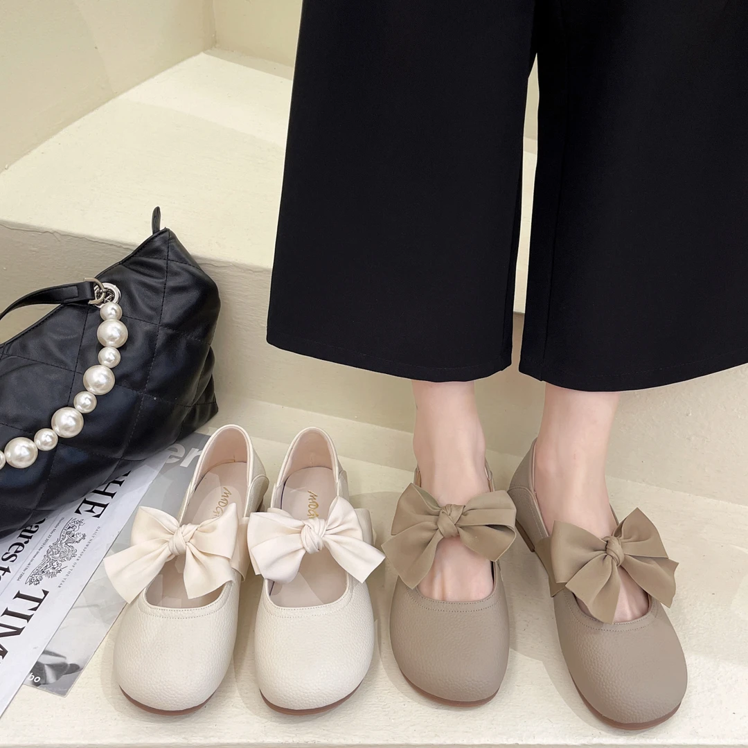 【断码处理】两穿单鞋女2024新款春秋季软底蝴蝶结一脚蹬平底豆豆鞋