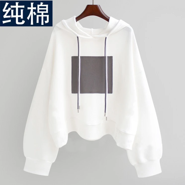 100%纯棉女士卫衣短款连帽薄款宽松上衣2024春秋时尚休闲百搭韩版