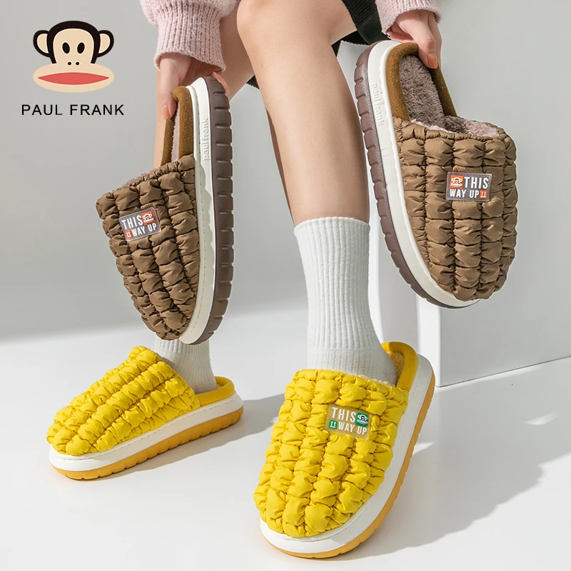 paul frank/大嘴猴冬季泡芙防水防滑情侣居家毛绒保暖棉拖鞋软底
