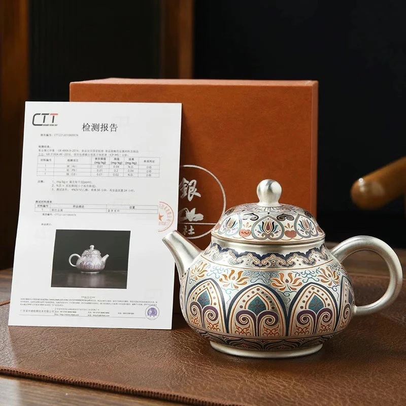 云礼茶器 郑丽卿大师古典银珐琅彩鎏银茶壶茶杯一壶一杯复古茶器
