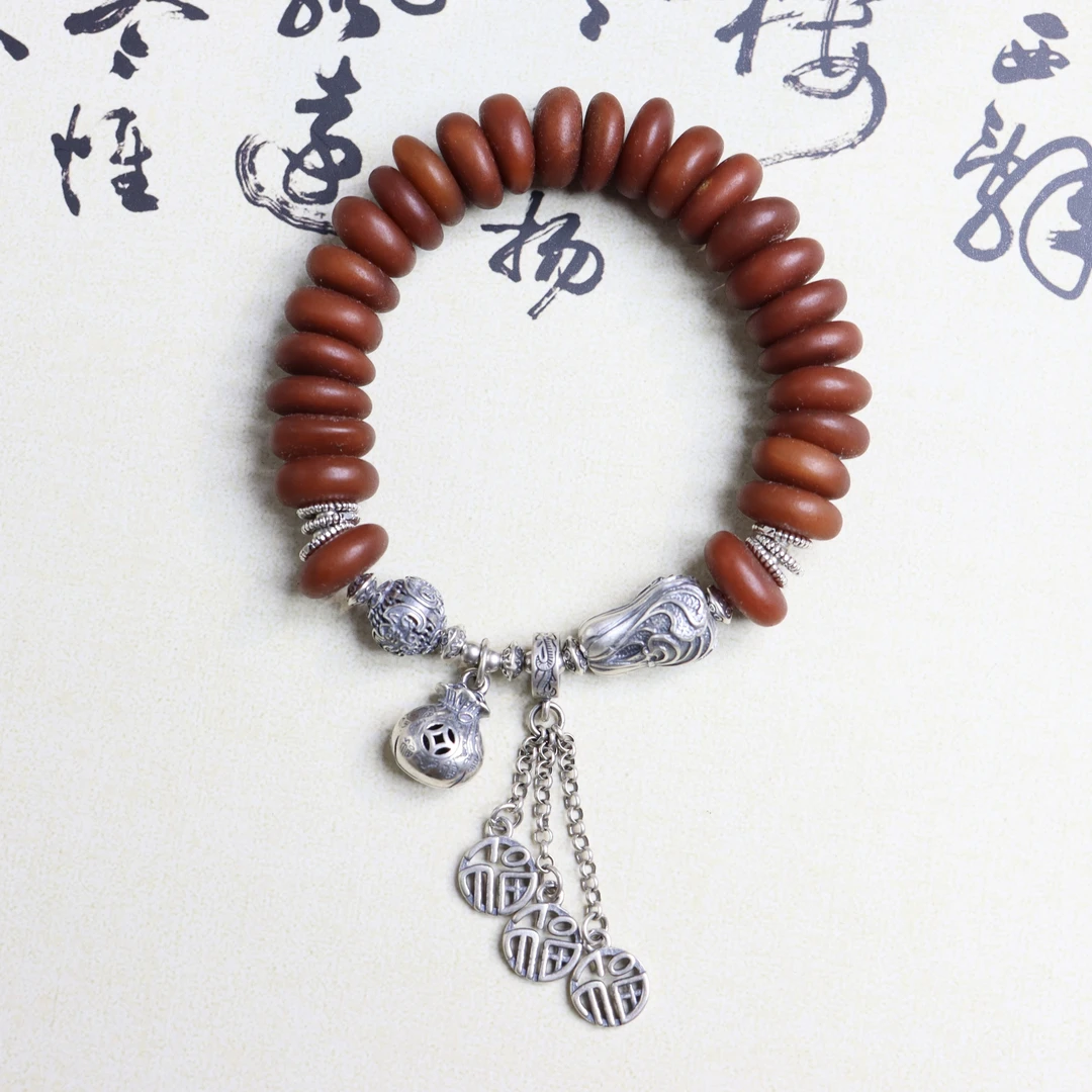 天然琥珀蜜蜡饼子单圈精美复古时尚百搭女款手串手链手饰13mm