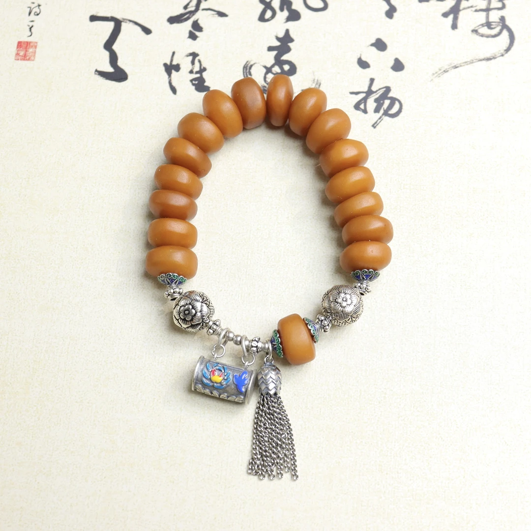 天然琥珀蜜蜡随形饼子单圈百搭民族风女款手串手饰