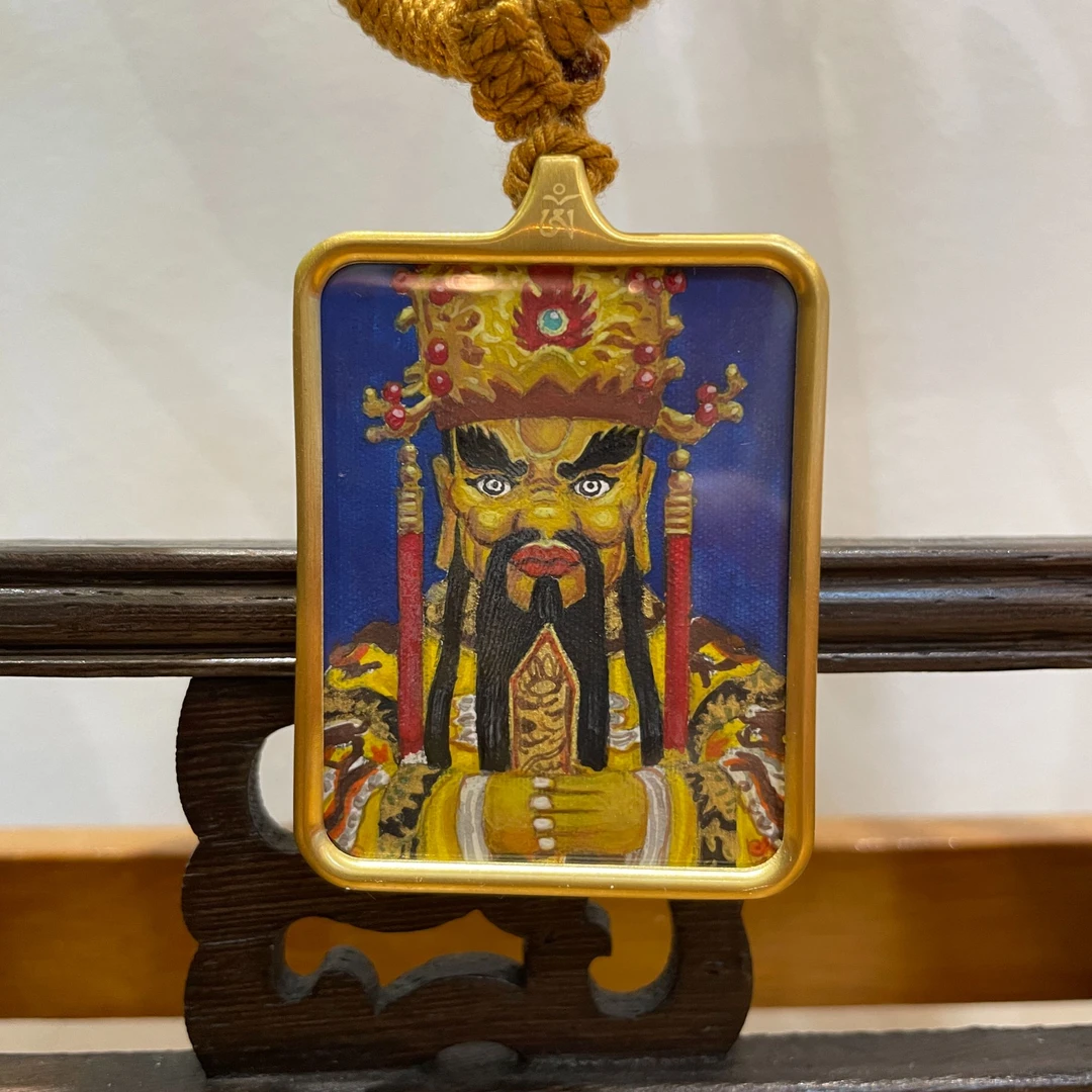 钛钢布艺吊坠 文创财神五爷纯手绘吊坠手工项链吊坠古风坠链