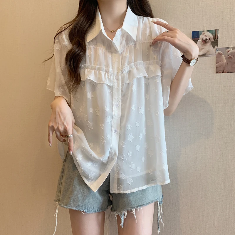 61351大码女装2024年夏季新款微胖妹妹洋气衬衣时尚百搭气质衬衫