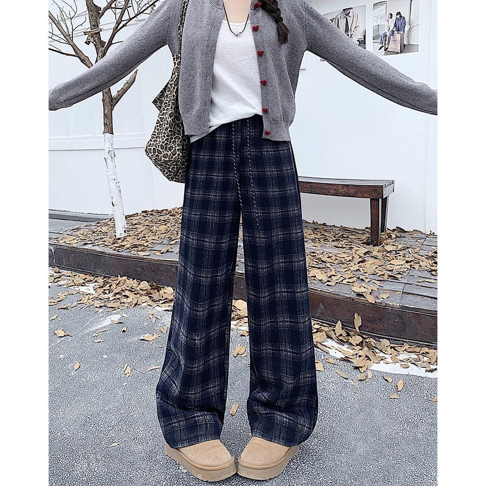 【泥美专属】清大码秋冬复古宽松毛呢休闲裤高腰直筒拖地裤63838