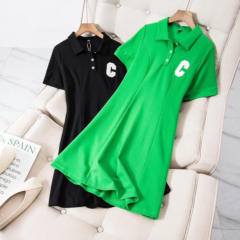 清12731大码女装夏季2024新款微胖妹妹收腰显瘦遮肉POLO领连衣裙