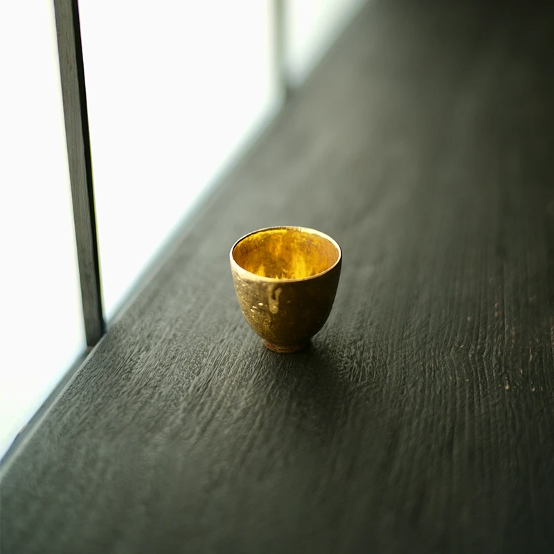 松风舍陶泥金釉客杯 纯手工拉坯黑金茶杯主人杯 40ml中式