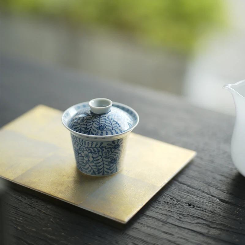 景德镇陶瓷盖碗 纯手工手绘青花千叶纹泡茶碗 薄胎功夫茶器清物堂